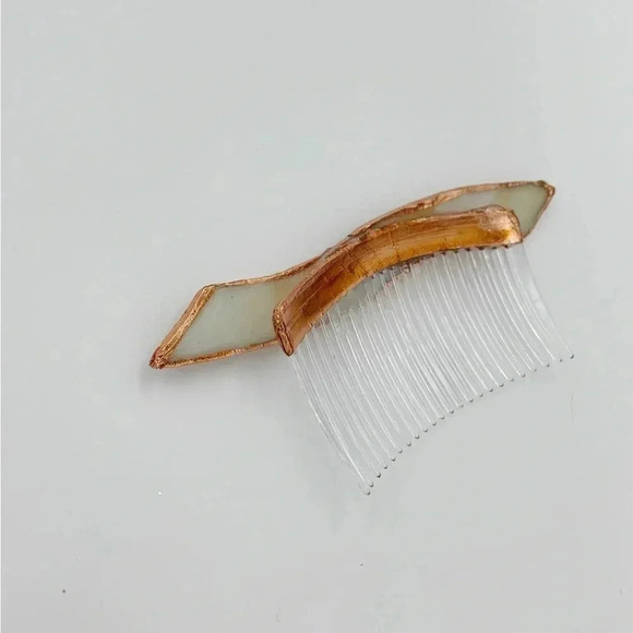 Ivory Stained Glass Handcrafted Hair Comb Rose Gold Trim Hair Jewelry Formal - Picture 6 of 8